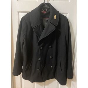 Merona Women Black Double Breasted Heavy Wool Blend Peacoat Jacket Large
